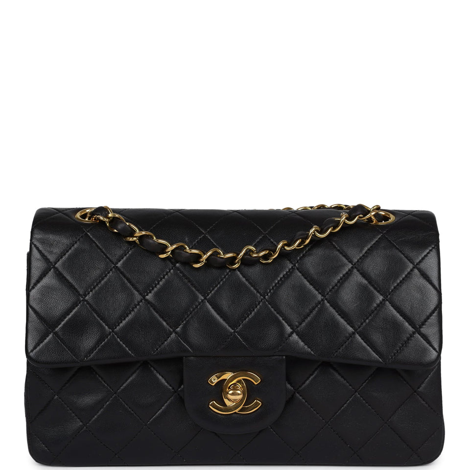 Chanel Vintage Small Classic Double Flap Black Lambskin Gold Hardware
