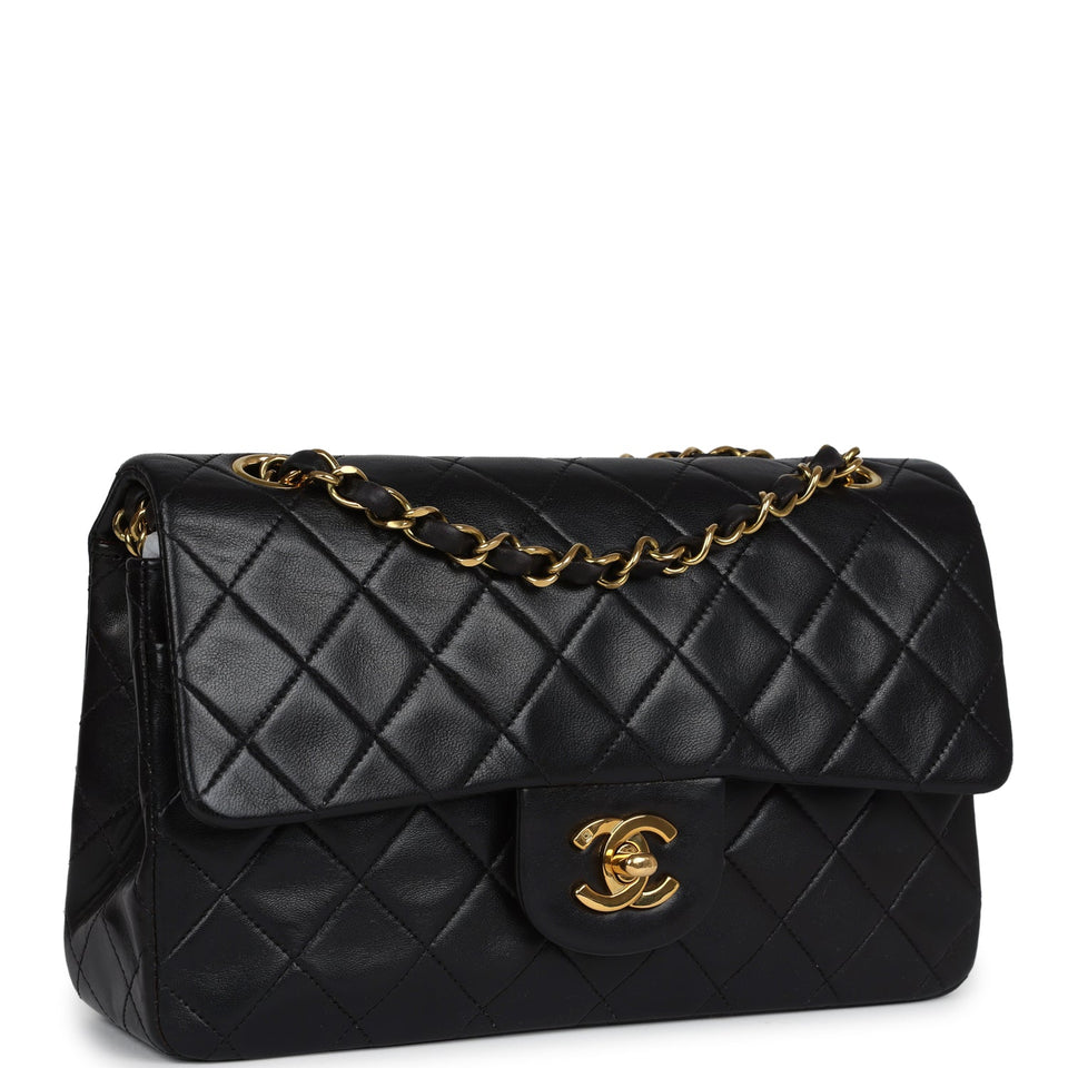 Chanel Vintage Small Classic Double Flap Black Lambskin Gold Hardware