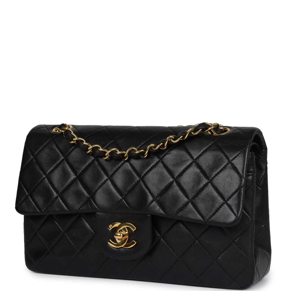 Chanel Vintage Small Classic Double Flap Black Lambskin Gold Hardware