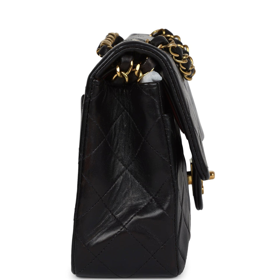 Chanel Vintage Small Classic Double Flap Black Lambskin Gold Hardware