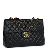Chanel Vintage XL Jumbo Maxi Flap Bag Black Lambskin Gold Hardware