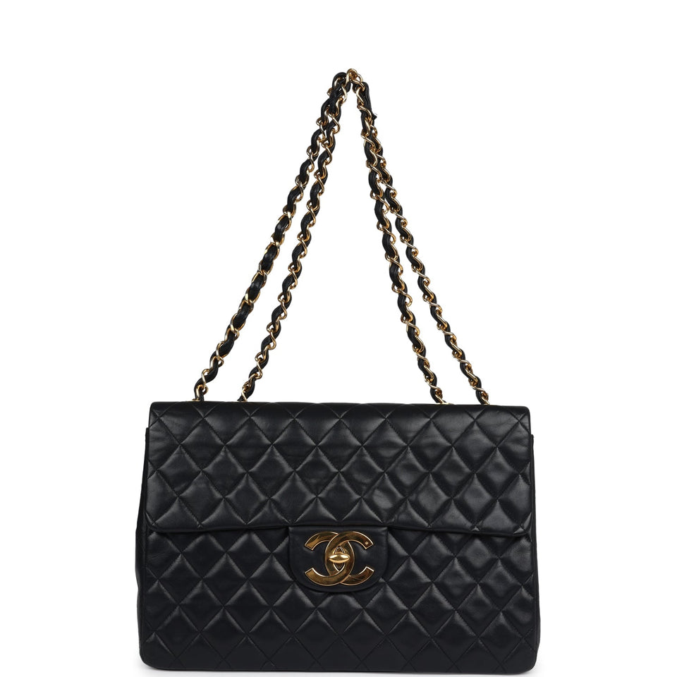Chanel Vintage XL Jumbo Maxi Flap Bag Black Lambskin Gold Hardware