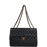 Chanel Vintage XL Jumbo Maxi Flap Bag Black Lambskin Gold Hardware