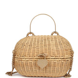 Chanel Vintage Small Heart Lock Basket Bag Natural Wicker Brushed Gold Hardware