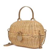 Chanel Vintage Small Heart Lock Basket Bag Natural Wicker Brushed Gold Hardware