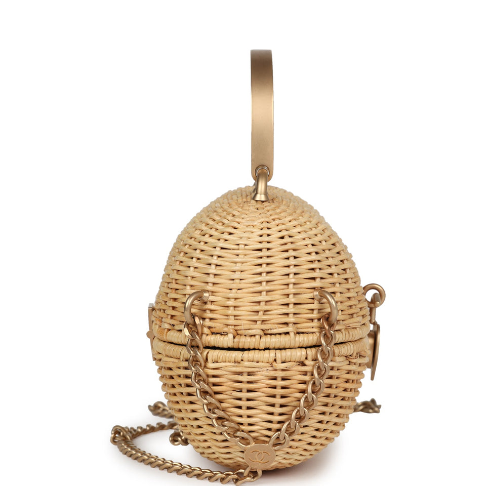 Chanel Vintage Small Heart Lock Basket Bag Natural Wicker Brushed Gold Hardware