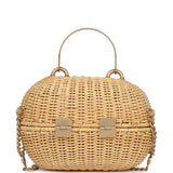 Chanel Vintage Small Heart Lock Basket Bag Natural Wicker Brushed Gold Hardware
