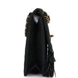 Chanel Vintage Quilted Fringe Single Flap Bag Black Raffia Gold Hardware