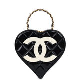Chanel Vintage Heart Vanity Bag Black and White Patent Antique Gold Hardware