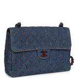 Chanel Vintage Jumbo Single Flap Bag Blue Denim Tortoiseshell Bakelite Hardware