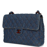 Chanel Vintage Jumbo Single Flap Bag Blue Denim Tortoiseshell Bakelite Hardware