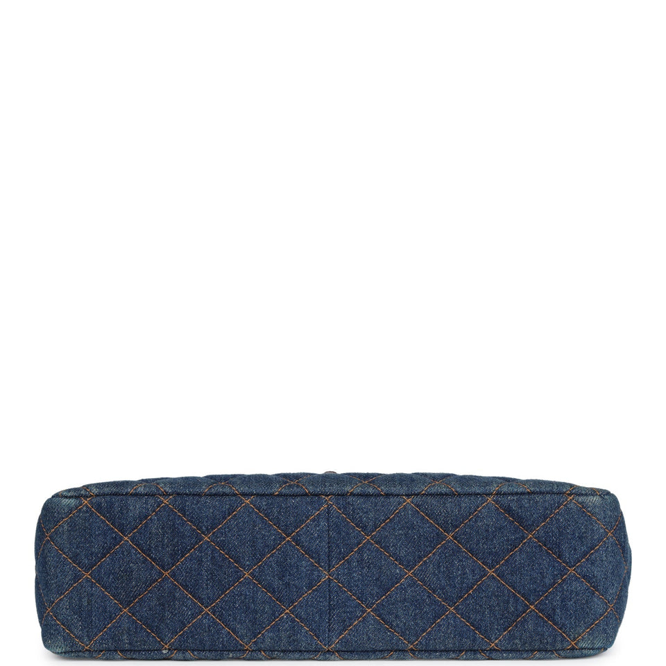 Chanel Vintage Jumbo Single Flap Bag Blue Denim Tortoiseshell Bakelite Hardware