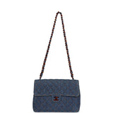 Chanel Vintage Jumbo Single Flap Bag Blue Denim Tortoiseshell Bakelite Hardware