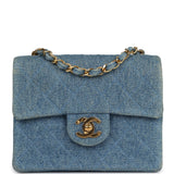 Chanel Vintage Mini Square Flap Bag Blue Denim Gold Hardware