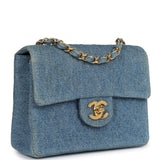 Chanel Vintage Mini Square Flap Bag Blue Denim Gold Hardware