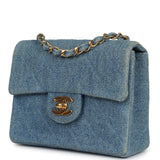 Chanel Vintage Mini Square Flap Bag Blue Denim Gold Hardware