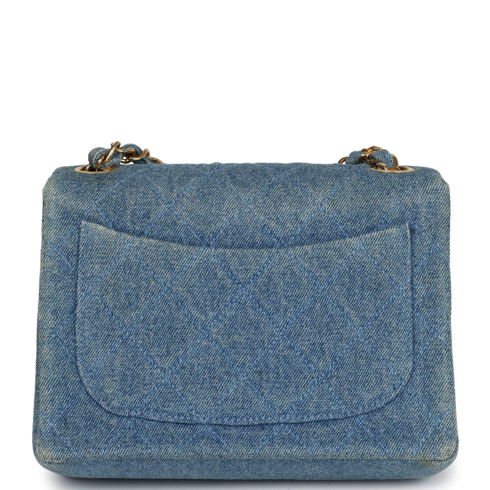Chanel Vintage Mini Square Flap Bag Blue Denim Gold Hardware