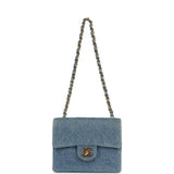 Chanel Vintage Mini Square Flap Bag Blue Denim Gold Hardware
