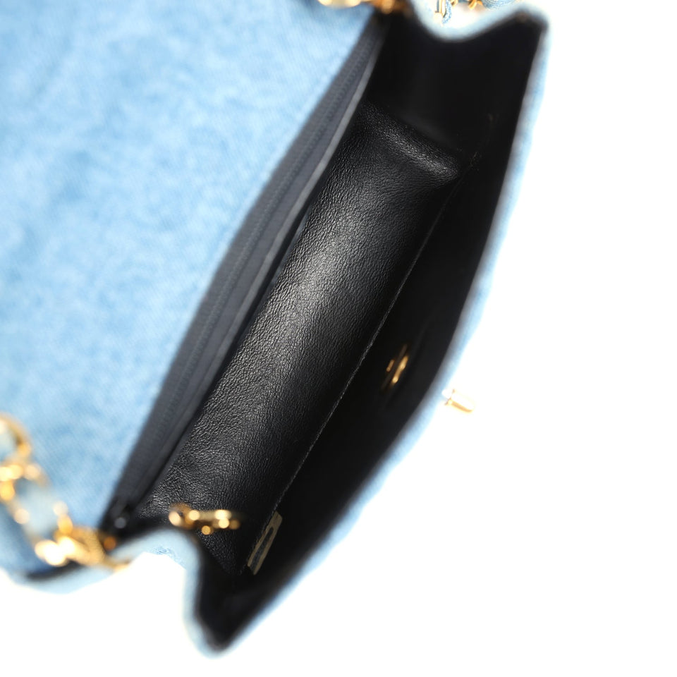 Chanel Vintage Mini Square Flap Bag Blue Denim Gold Hardware