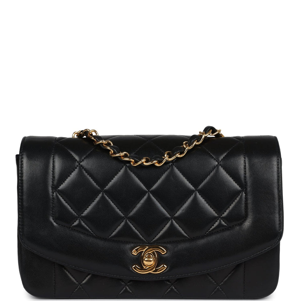 Chanel Vintage Small Diana Flap Bag Black Lambskin Gold Hardware