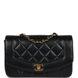 Chanel Vintage Small Diana Flap Bag Black Lambskin Gold Hardware