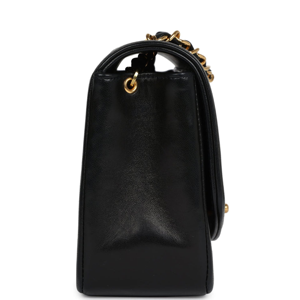 Chanel Vintage Small Diana Flap Bag Black Lambskin Gold Hardware