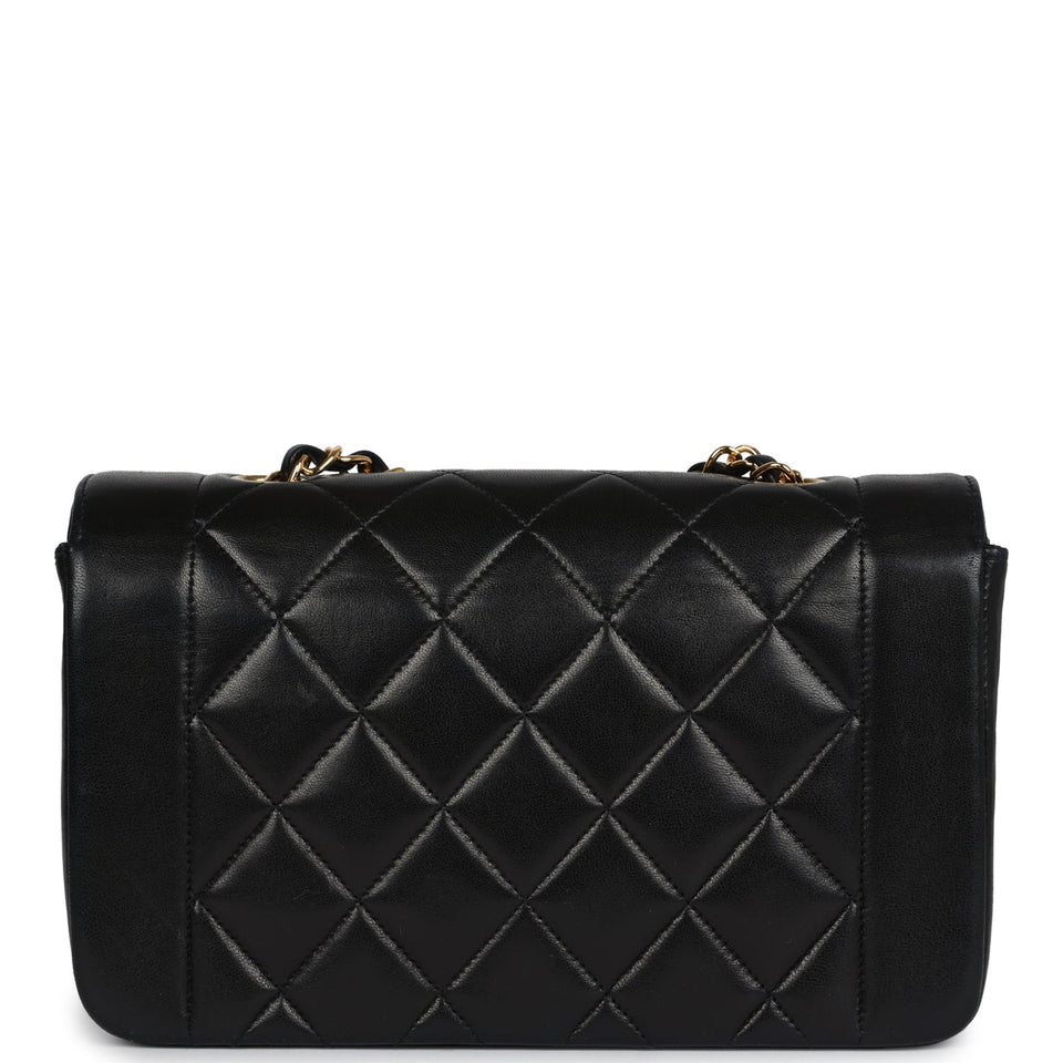 Chanel Vintage Small Diana Flap Bag Black Lambskin Gold Hardware