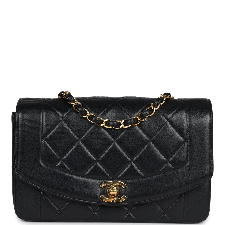 Chanel Vintage Small Diana Flap Bag Black Lambskin Gold Hardware