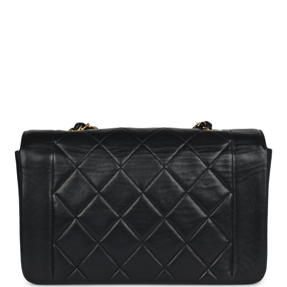 Chanel Vintage Small Diana Flap Bag Black Lambskin Gold Hardware