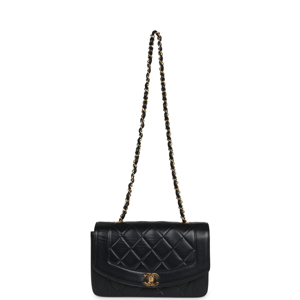 Chanel Vintage Small Diana Flap Bag Black Lambskin Gold Hardware