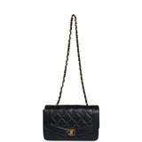 Chanel Vintage Small Diana Flap Bag Black Lambskin Gold Hardware