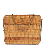 Chanel Vintage Small Picnic Basket Bag Natural Wicker Gold Hardware