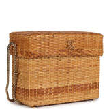 Chanel Vintage Small Picnic Basket Bag Natural Wicker Gold Hardware
