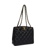 Chanel Vintage Medium CC Turnlock Tote Black Caviar Gold Hardware
