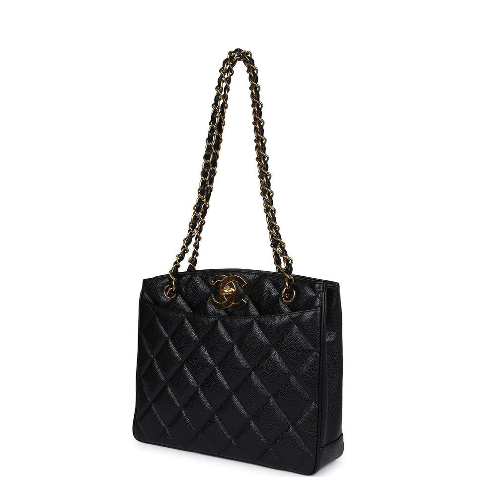 Chanel Vintage Medium CC Turnlock Tote Black Caviar Gold Hardware