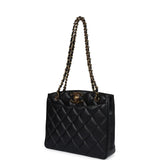 Chanel Vintage Medium CC Turnlock Tote Black Caviar Gold Hardware