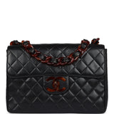 Chanel Vintage Jumbo Single Flap Bag Black Lambskin Tortoiseshell Hardware