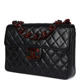 Chanel Vintage Jumbo Single Flap Bag Black Lambskin Tortoiseshell Hardware