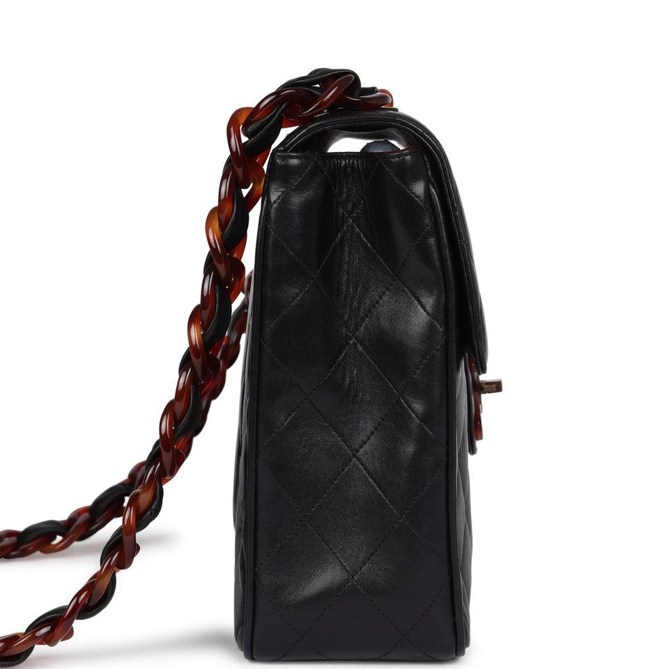 Chanel Vintage Jumbo Single Flap Bag Black Lambskin Tortoiseshell Hardware