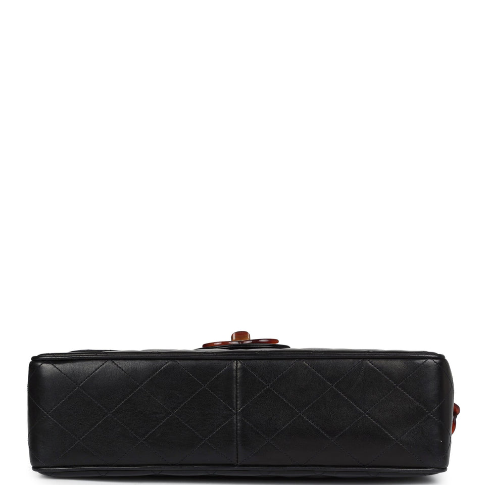 Chanel Vintage Jumbo Single Flap Bag Black Lambskin Tortoiseshell Hardware