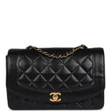 Chanel Vintage Medium Diana Flap Bag Black Lambskin Gold Hardware