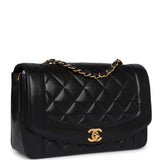 Chanel Vintage Medium Diana Flap Bag Black Lambskin Gold Hardware