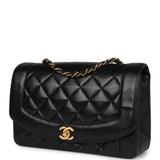 Chanel Vintage Medium Diana Flap Bag Black Lambskin Gold Hardware