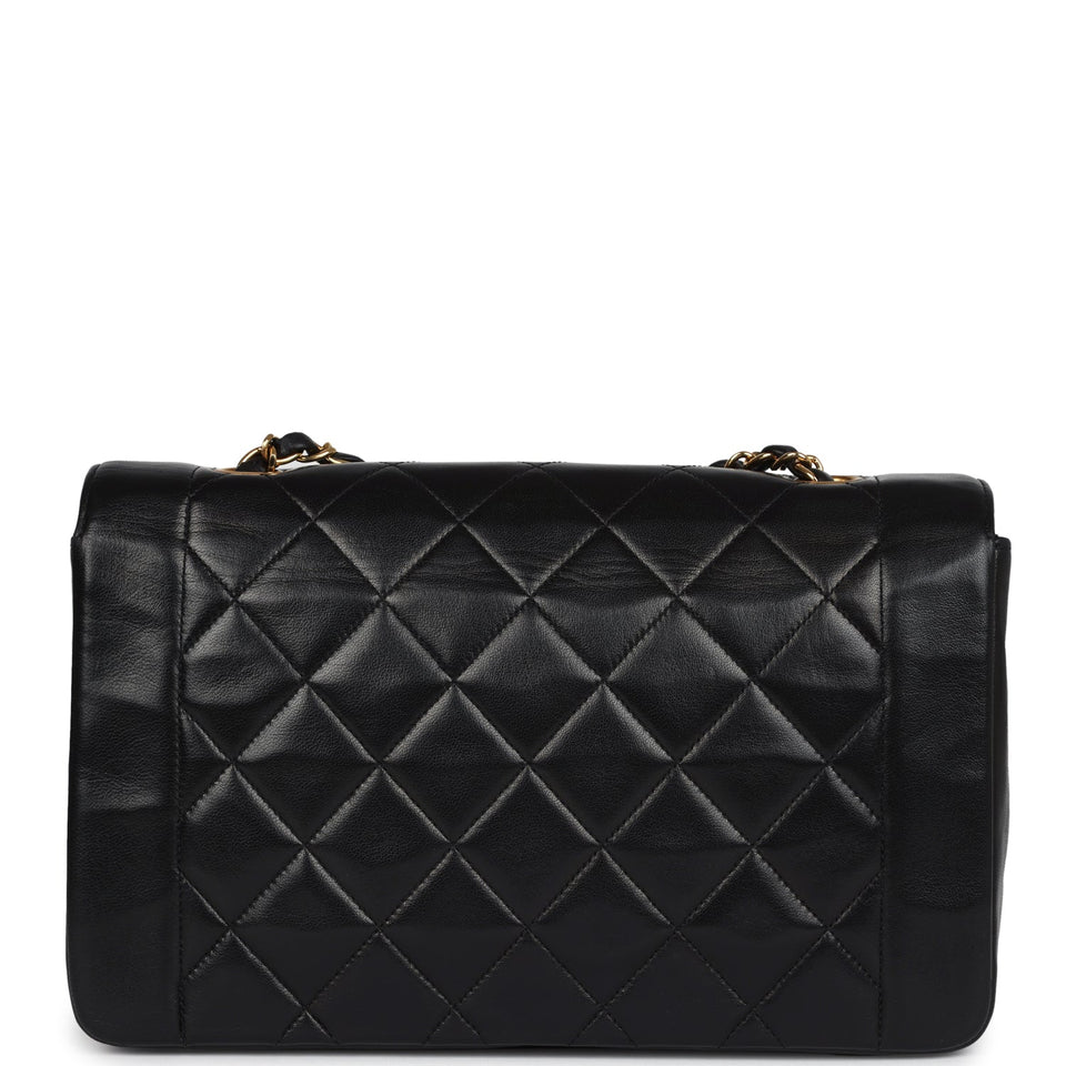 Chanel Vintage Medium Diana Flap Bag Black Lambskin Gold Hardware