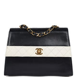 Chanel Vintage Trapezoid Flap Bag Navy and White Lambskin Gold Hardware