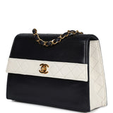 Chanel Vintage Trapezoid Flap Bag Navy and White Lambskin Gold Hardware