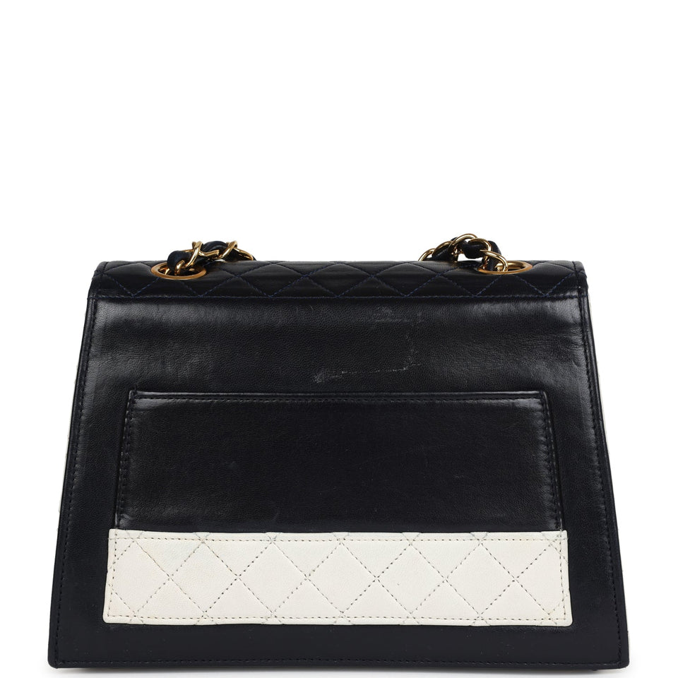 Chanel Vintage Trapezoid Flap Bag Navy and White Lambskin Gold Hardware