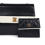 Chanel Vintage Trapezoid Flap Bag Navy and White Lambskin Gold Hardware