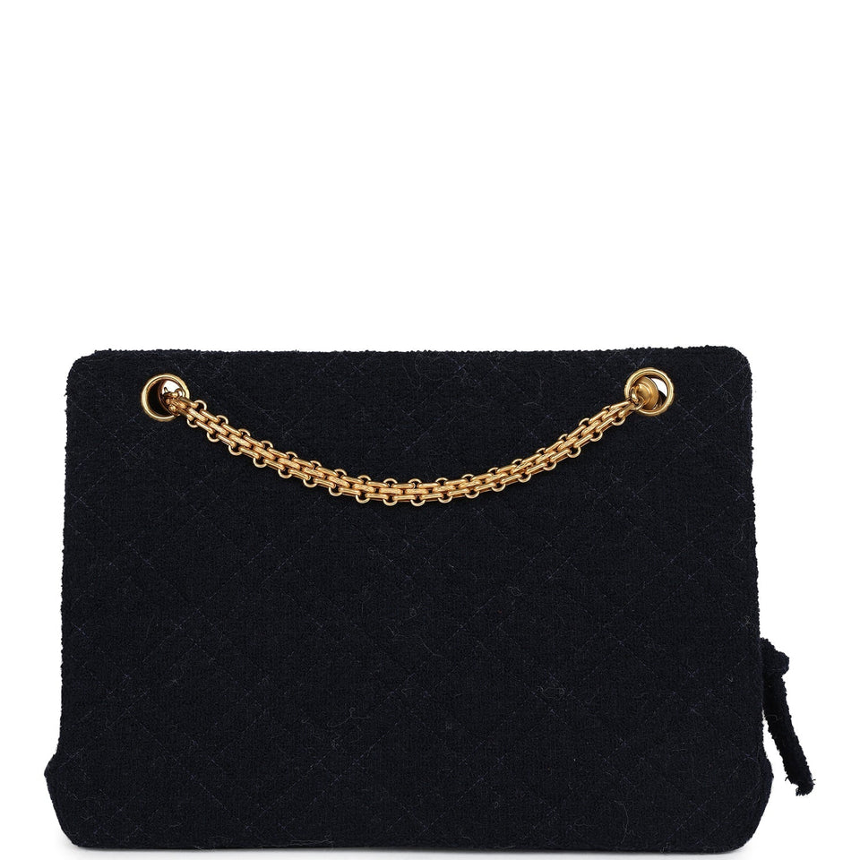 Chanel Vintage Shoulder Bag Navy Tweed Gold Hardware