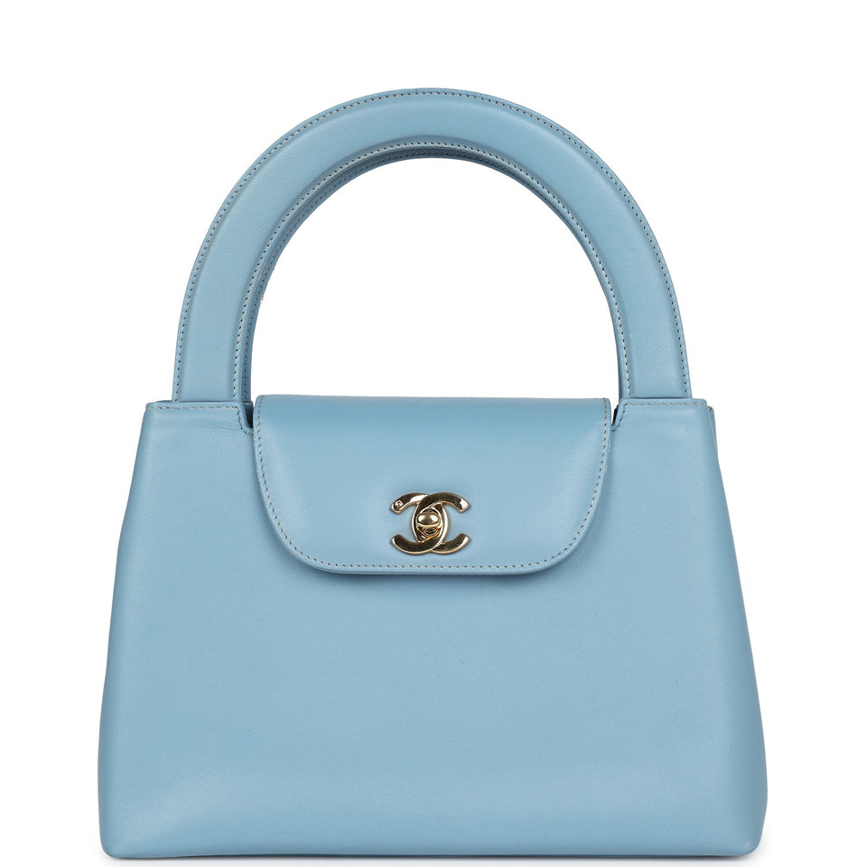 Chanel Vintage Large Kelly Light Blue Lambskin Gold Hardware